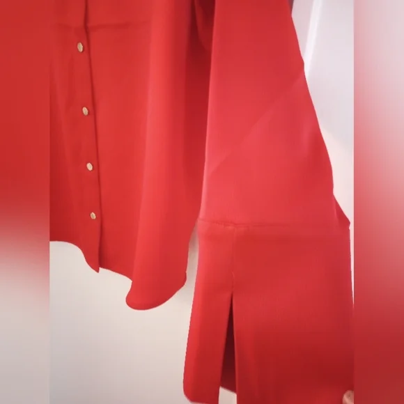 Anne Klein Red Button-Down Shirt with Gold Accents Size Large - Picture 5 of 10